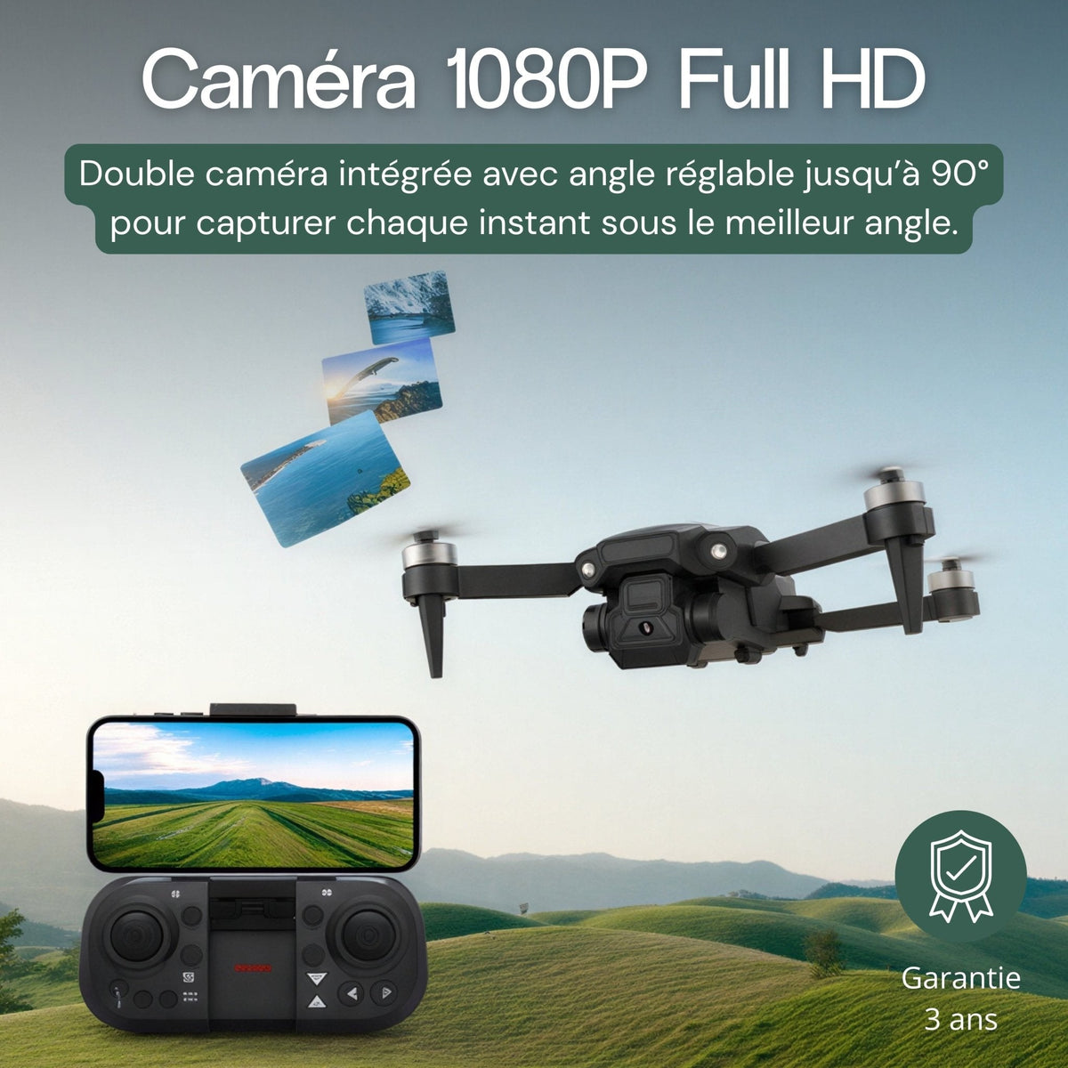 Drone vidéo Full HD — vue 3 — Woodcam