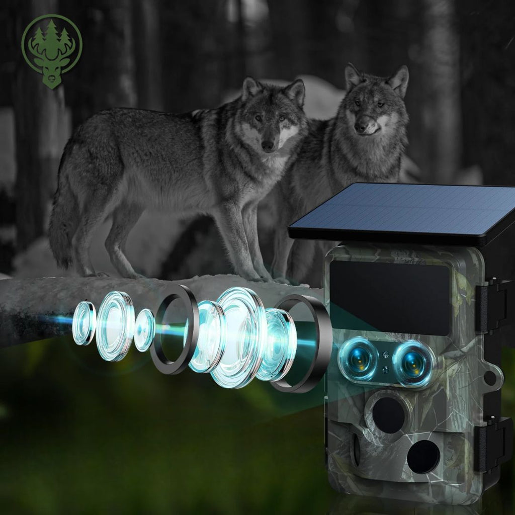 Caméra de chasse double objectif OC-C13 – 4K HD · Wi-Fi · Solaire · Vision 24h