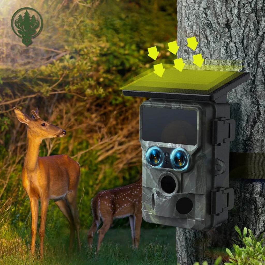 Caméra de chasse double objectif OC-C13 – 4K HD · Wi-Fi · Solaire · Vision 24h