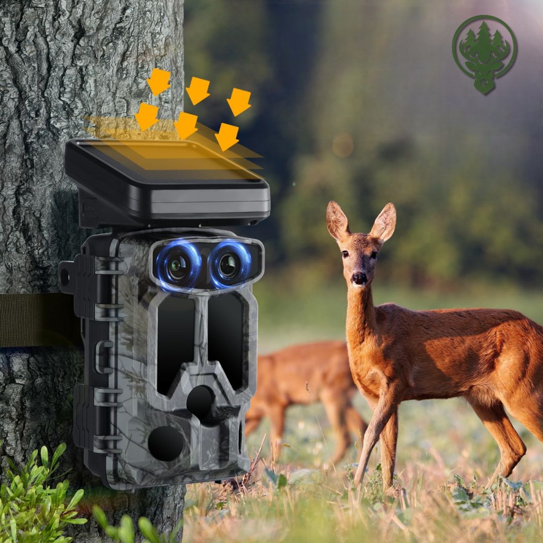 Caméra de chasse solaire double objectif OC-C23 – 4K · Wi-Fi · Vue étendue jour/nuit