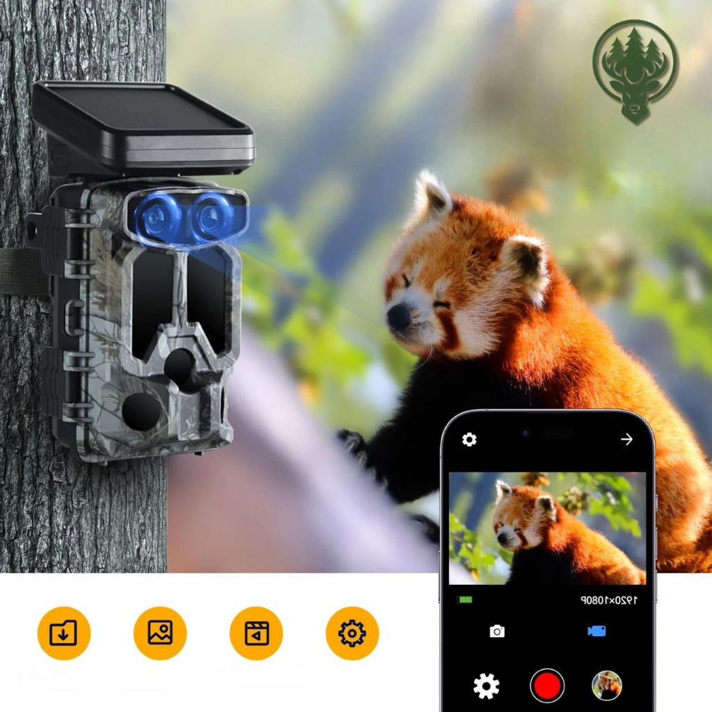 Caméra de chasse solaire double objectif OC-C23 – 4K · Wi-Fi · Vue étendue jour/nuit