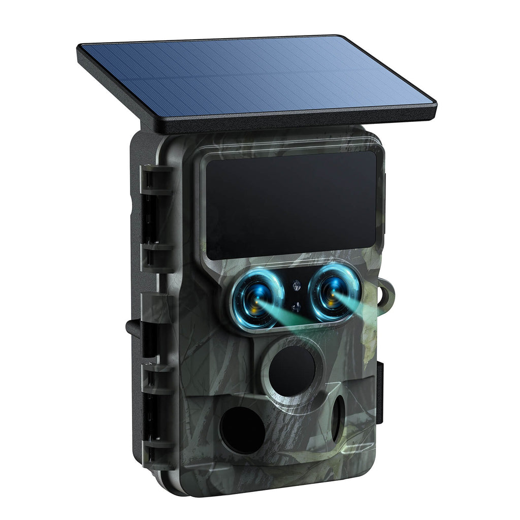 Caméra de chasse double objectif OC-C13 – 4K HD · Wi-Fi · Solaire · Vision 24h