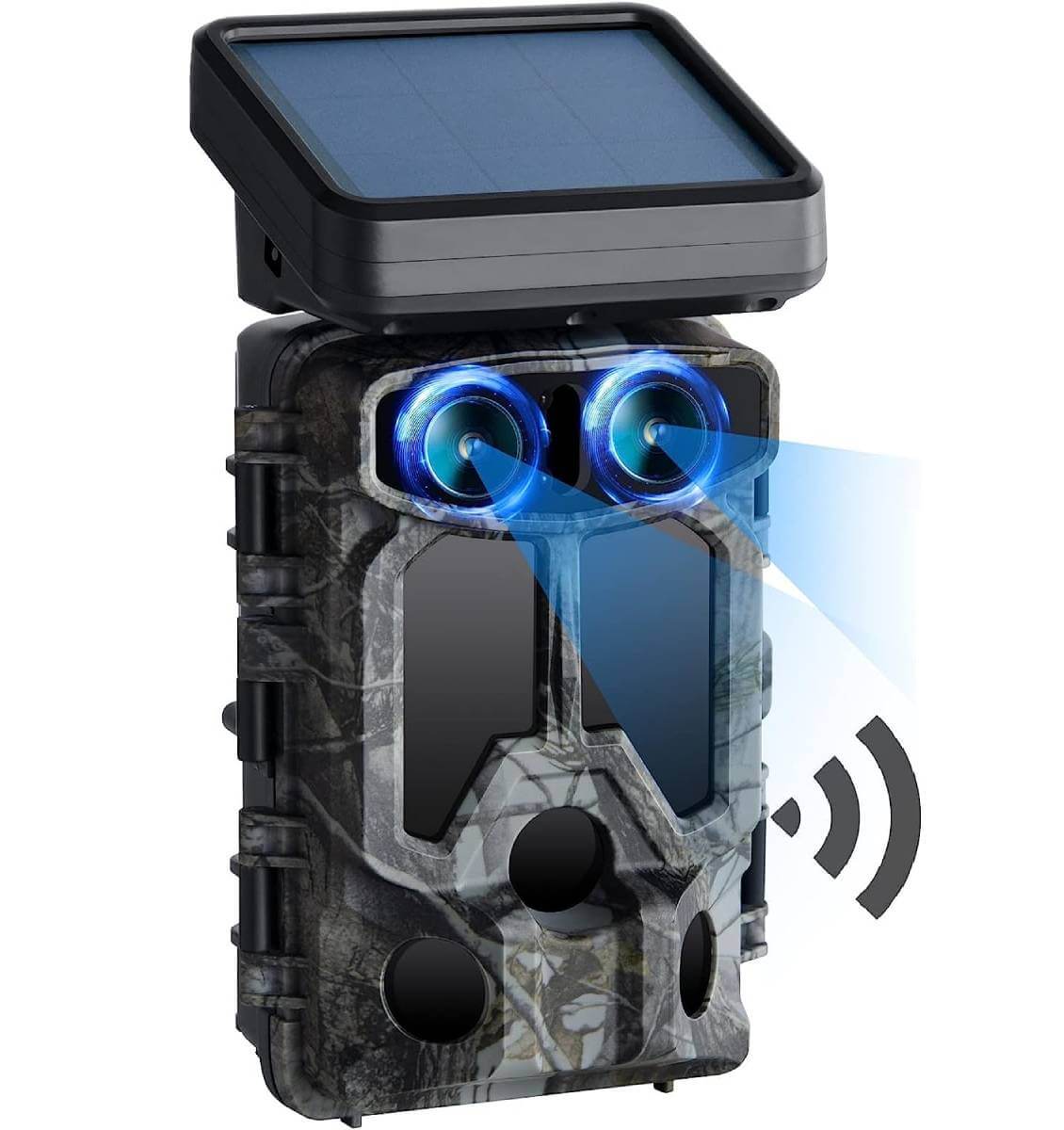 Caméra de chasse solaire double objectif OC-C23 – 4K · Wi-Fi · Vue étendue jour/nuit